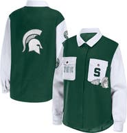 WEAR by Erin Andrews Women's WEAR by Erin Andrews Hunter Green Michigan State Spartans Button-Up Shirt Jacket