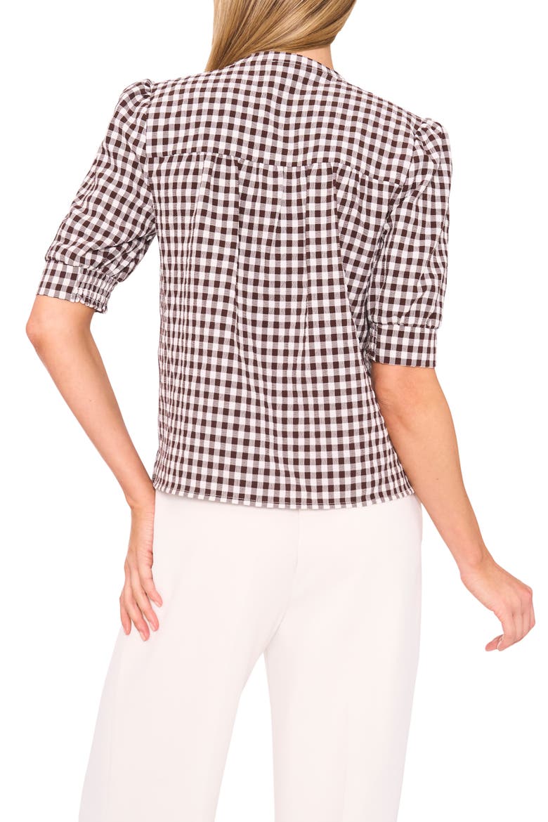 Gingham Puff Sleeve Woven Shirt, Alternate, color, CHICORY COFFEE