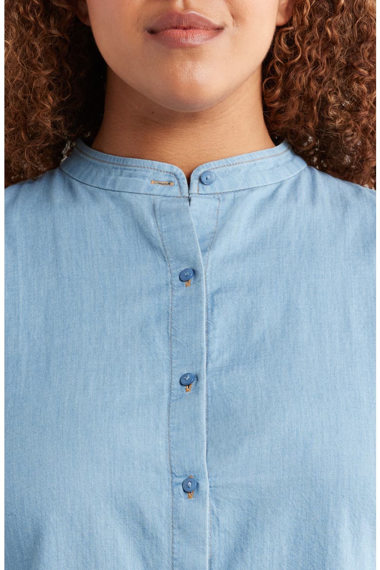 Sleeveless Band Collar Chambray Button-Up Shirt, Alternate, color, WASHED INDIGO