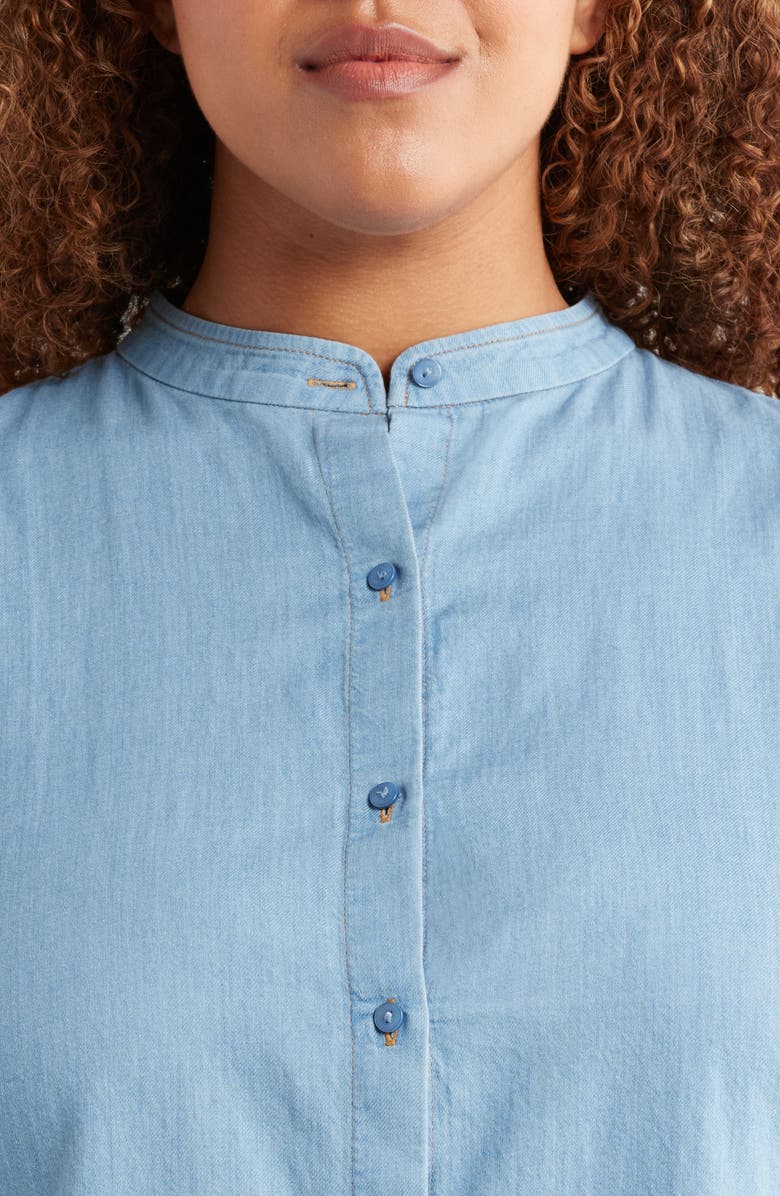Eileen Fisher Sleeveless Band Collar Chambray Button-Up Shirt, Alternate, color,