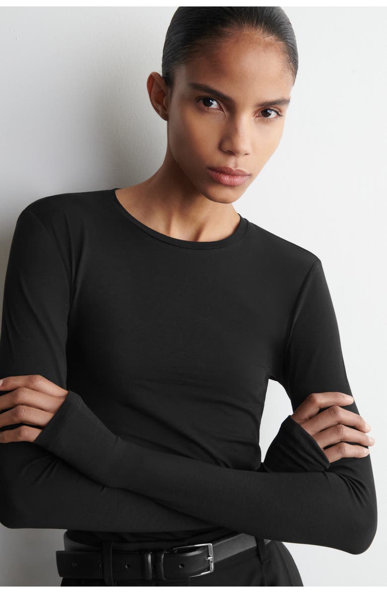 COS Cotton Long-Sleeved Top, Alternate, color, Black