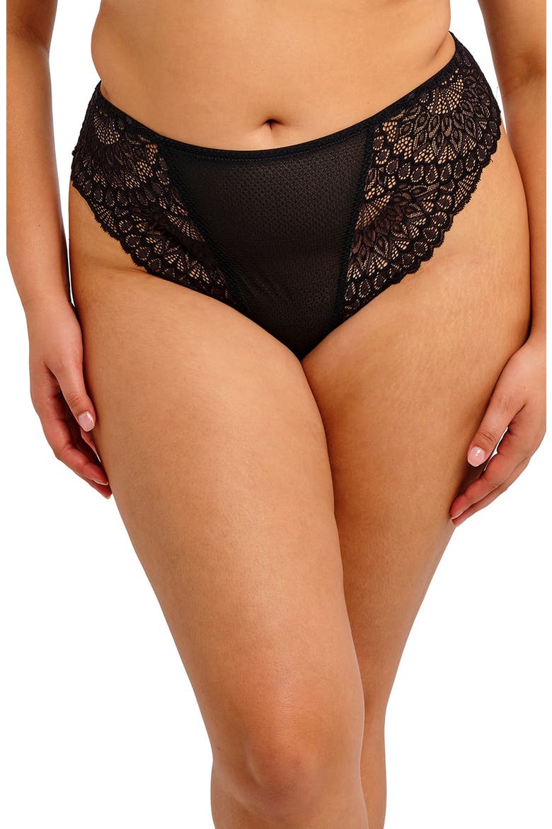 Tiernie Lace & Mesh Thong, Main, color, BLACK