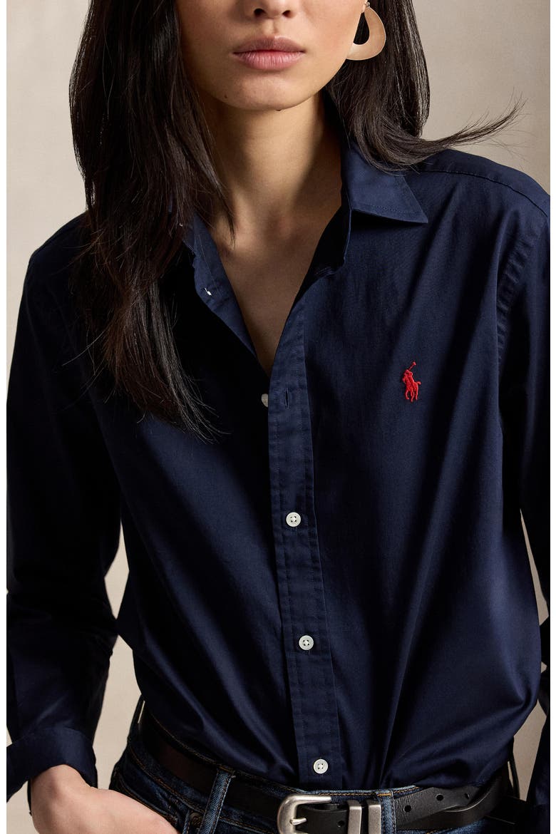 Classic Fit Cotton Twill Button-Up Shirt, Alternate, color, HUNTER NAVY