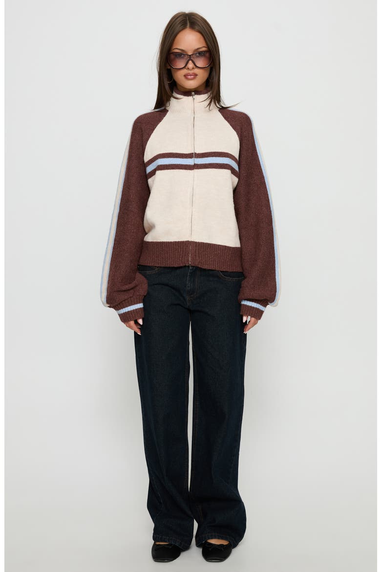 Lexanne Stripe Mock Neck Zip Sweater, Alternate, color, CREAM MULTI