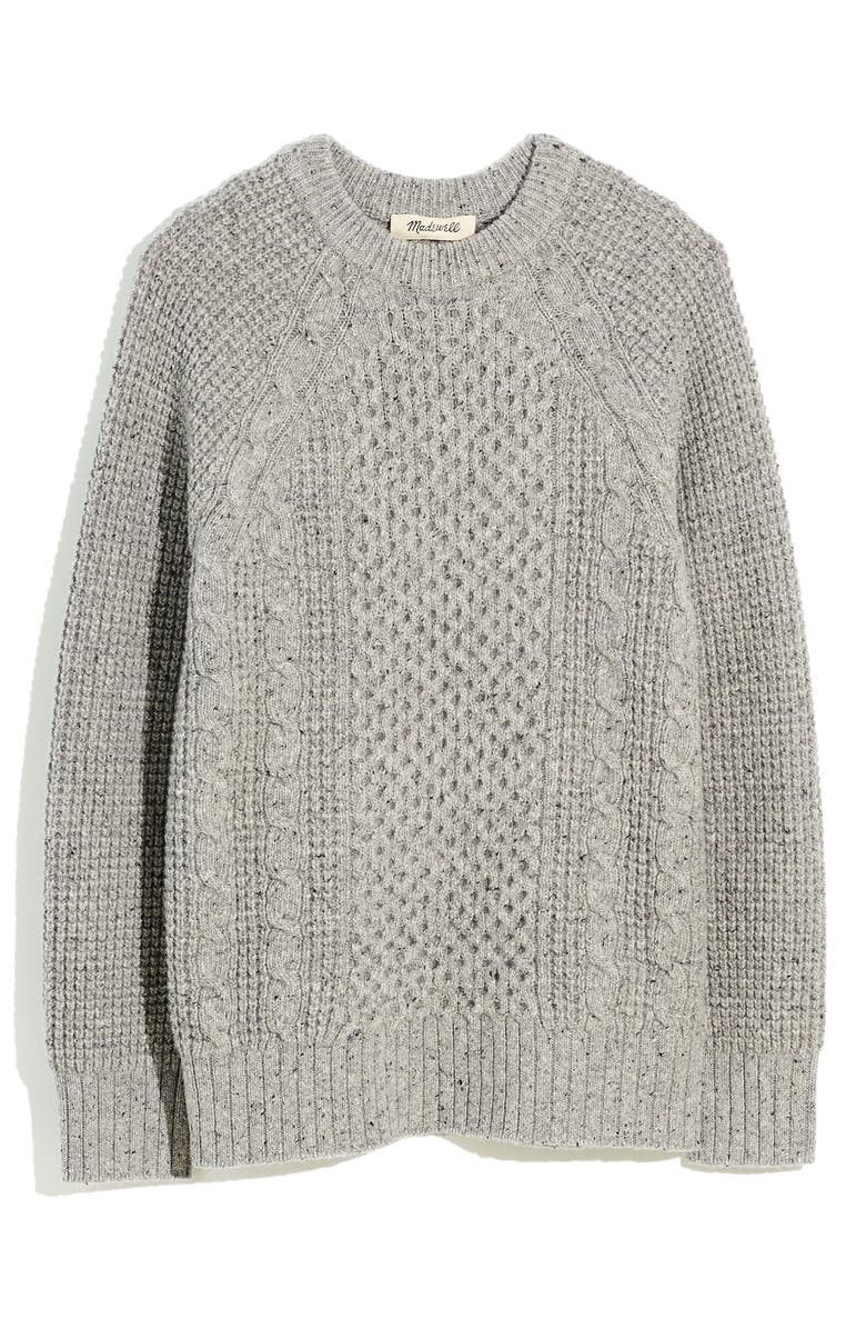 Madewell Cable Knit Fisherman's Sweater, Alternate, color, 
