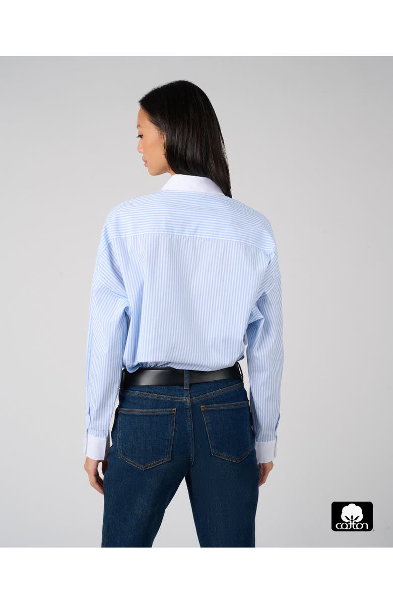 WeWoreWhat Cropped Button Front Shirt, Alternate, color, Classic Blu/Wht