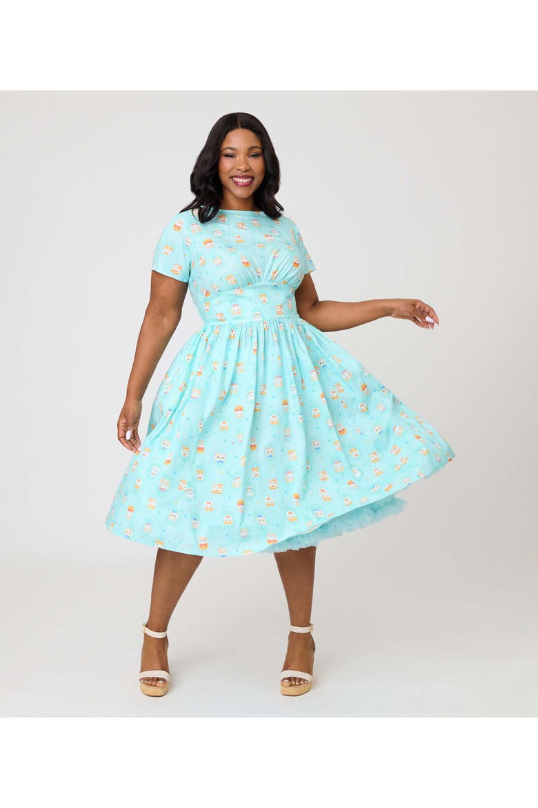Plus Size Smocked Back Swing Dress, Alternate, color, Blue w/ Cat Print