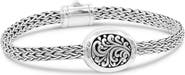 DEVATA Bali Filigree with Hammer Accent with Dragon Bone Chain Bracelet in Sterling Silver