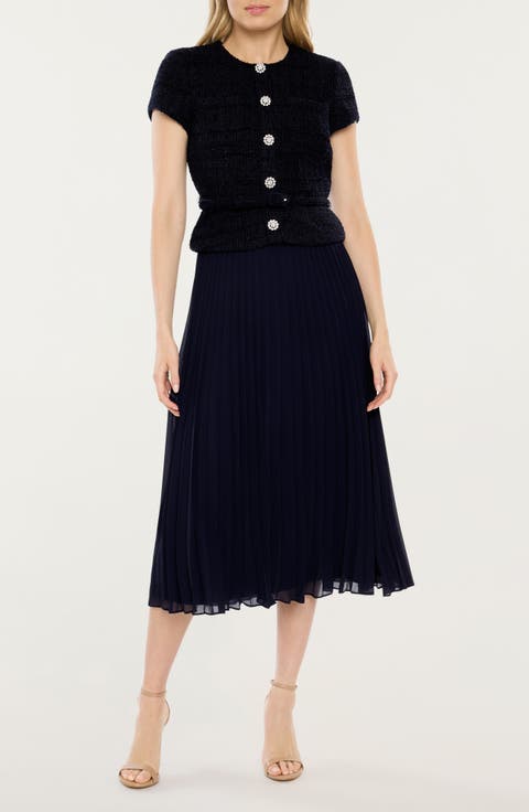 Pamela Pleated Mixed Media Midi Dress