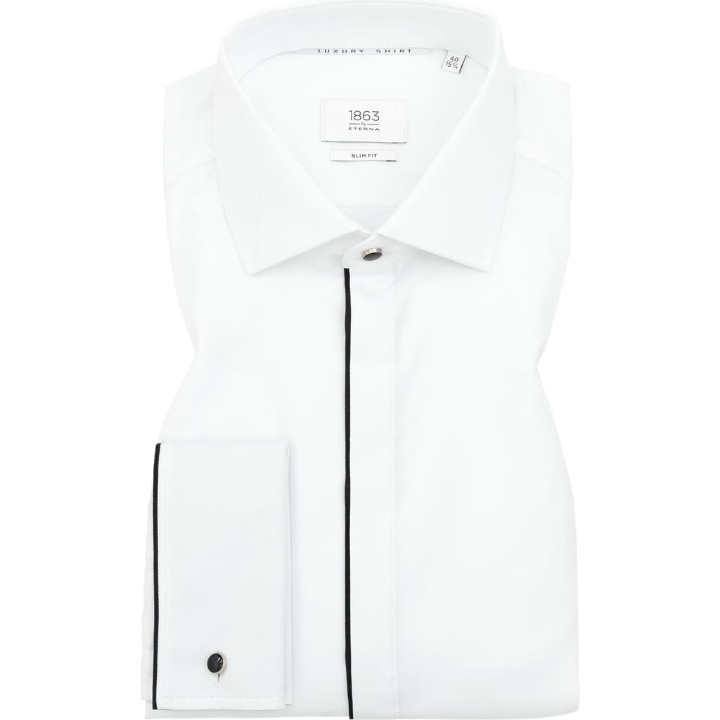 1863 By Eterna Slim Fit White Non-iron Cotton Twill Tuxedo Shirt In White