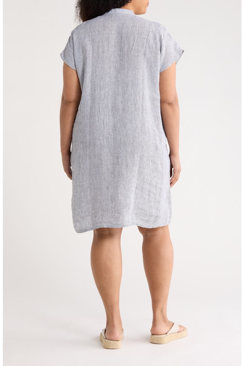Mandarin Collar Organic Linen Shirtdress, Alternate, color, INK