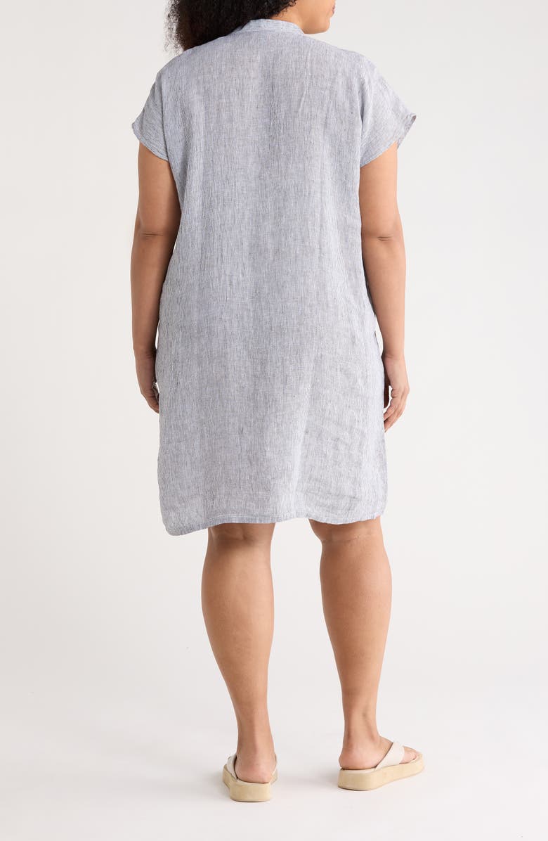 Eileen Fisher Mandarin Collar Organic Linen Shirtdress, Alternate, color, Ink