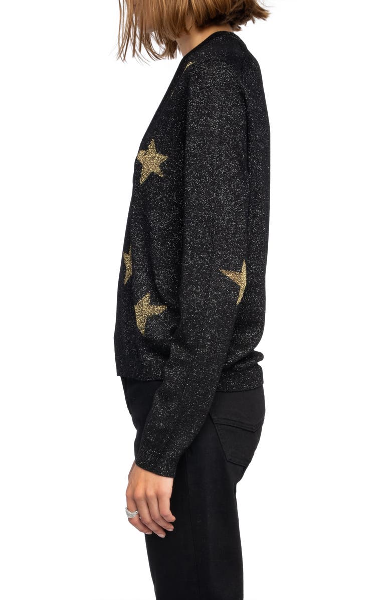 Zadig & Voltaire Rivy Stars Metallic Wool Blend Sweater, Alternate, color, Black