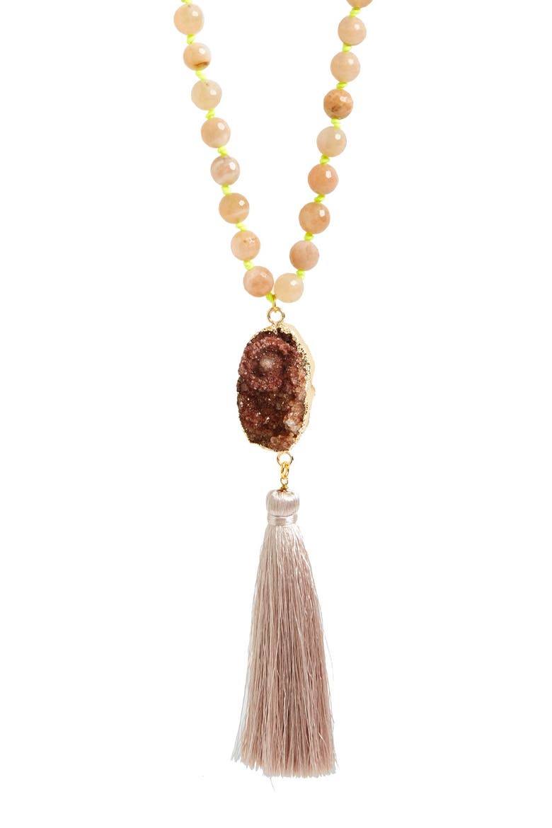 Drusy Stone Tassel Pendant Necklace, Alternate, color, PEACH