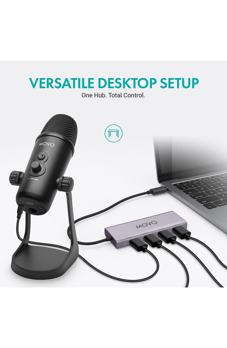 MOVO USB Podcast Equipment Bundle for 4 with USB Interface with 4 Condenser Microphones, Alternate, color, Black