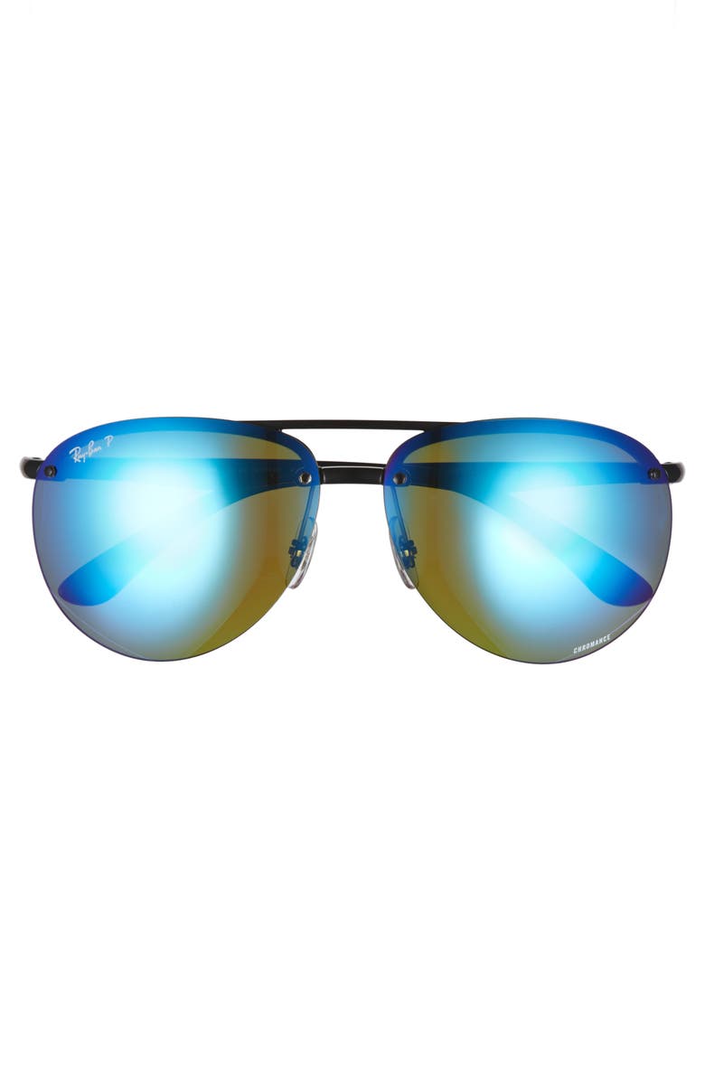 Ray-Ban 64mm Oversized Polarized Mirrored Rimless Aviator Sunglasses, Alternate, color, 