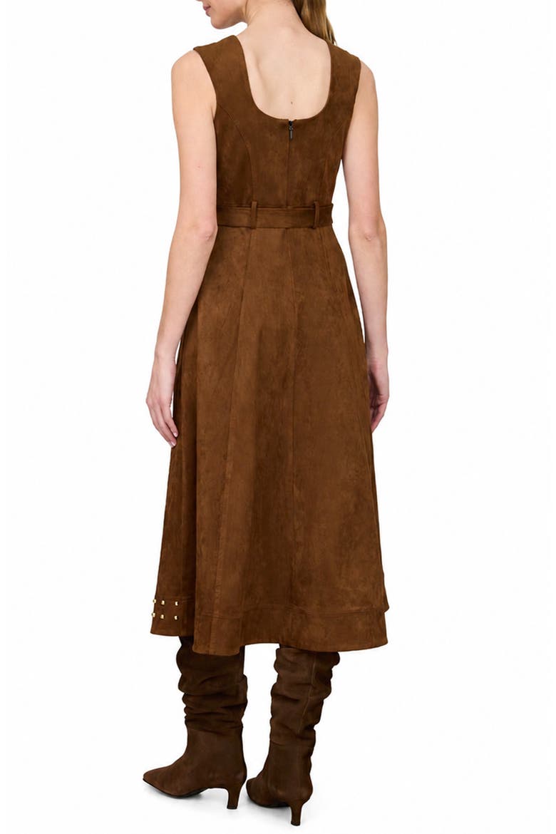 Stud Sleeveless Faux Suede Maxi Dress, Alternate, color, BROWN