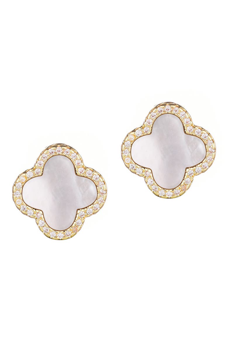 Mother of Pearl Clover Stud Earrings, Main, color, WHITE