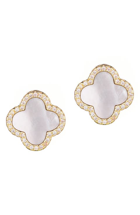 Mother of Pearl Clover Stud Earrings