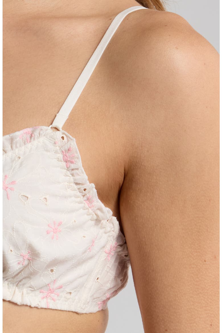 Eyelet Cotton Bralette, Alternate, color, IVORY/ PINK MULTI