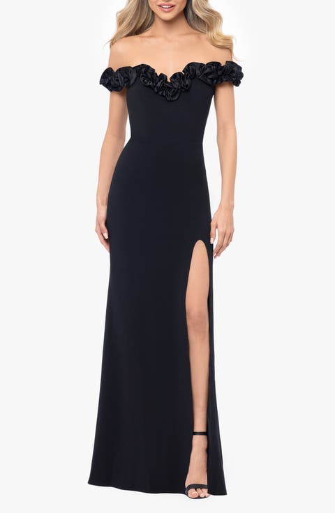 Off the Shoulder Scuba Crepe Gown