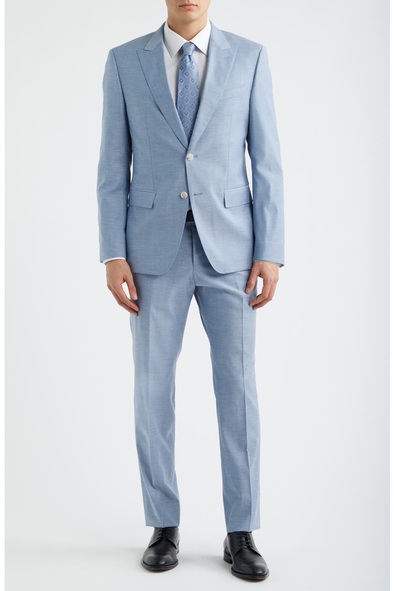 Huge Slim Fit Peak Lapel Wool Blend Mélange Suit, Main, color, LIGHT BLUE