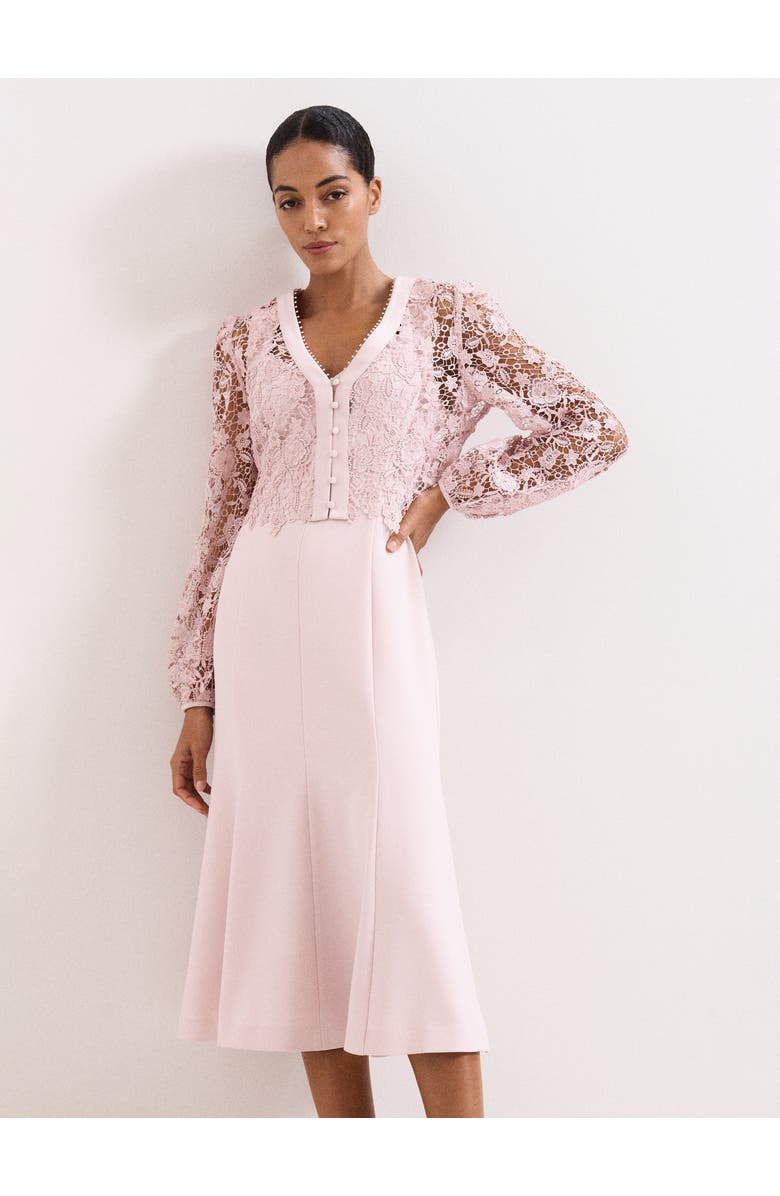 Phase Eight Ayumi Part Lace Midi Dress, Main, color, Pale Pink