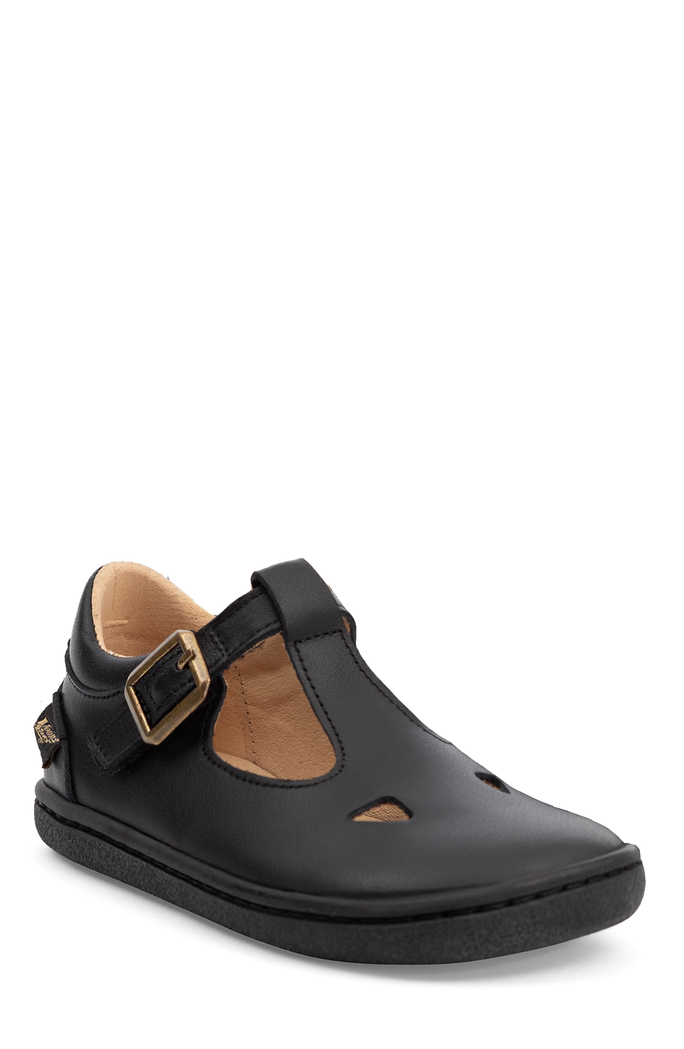 Young Soles Darcey Barefoot Kids T-Bar Shoe, Main, color, Black