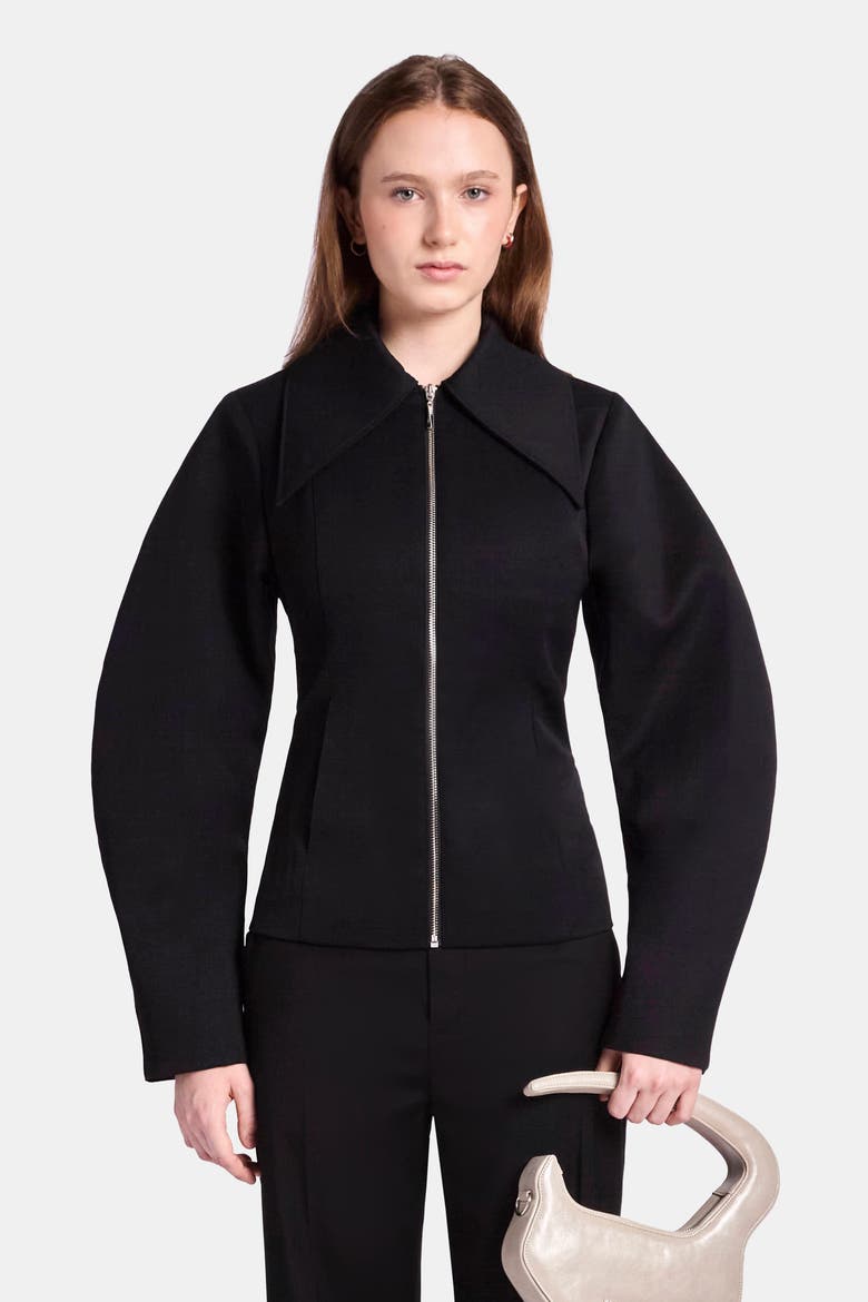 Fitted Wool Jacket with Sculpted Sleeve, Alternate, color, Black