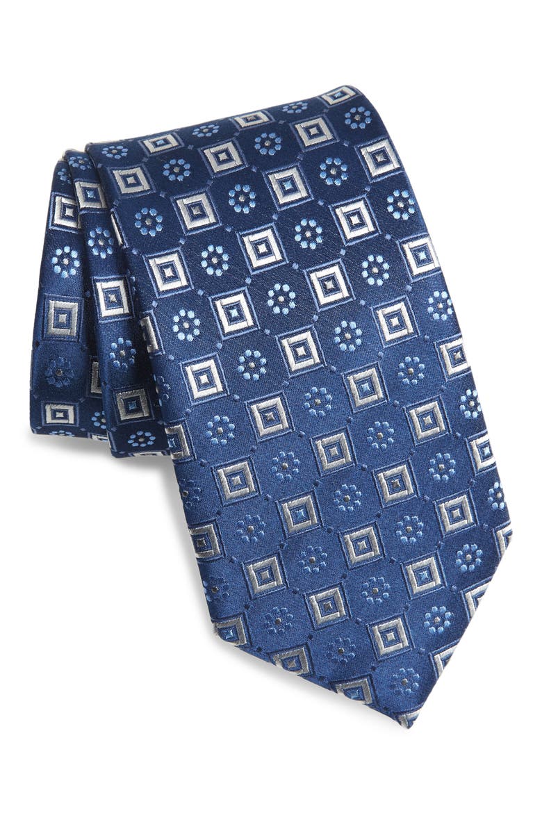Silk Medallion Tie, Main, color, NAVY