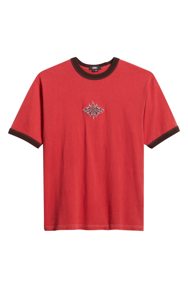 Vans Flame Face Embroidered Ringer T-Shirt, Main, color, Crimson Haze