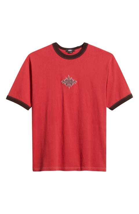 Flame Face Embroidered Ringer T-Shirt