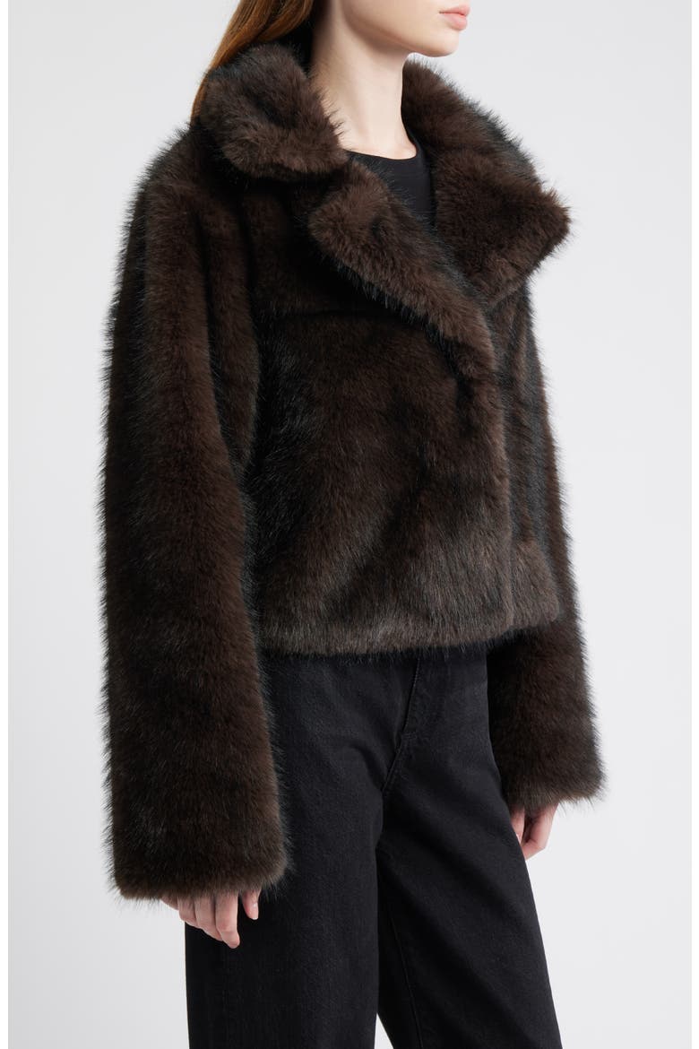 Short Faux Fur Coat, Alternate, color, DARK BROWN
