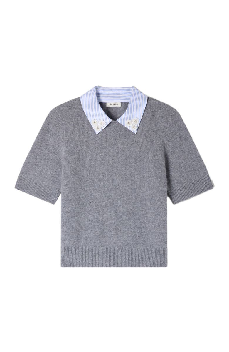 SANDRO Detachable collar wool sweater, Main, color, Grey