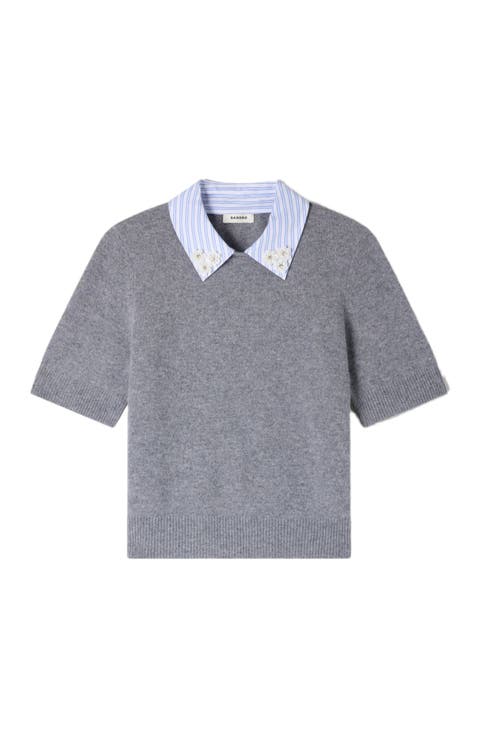 Detachable collar wool sweater