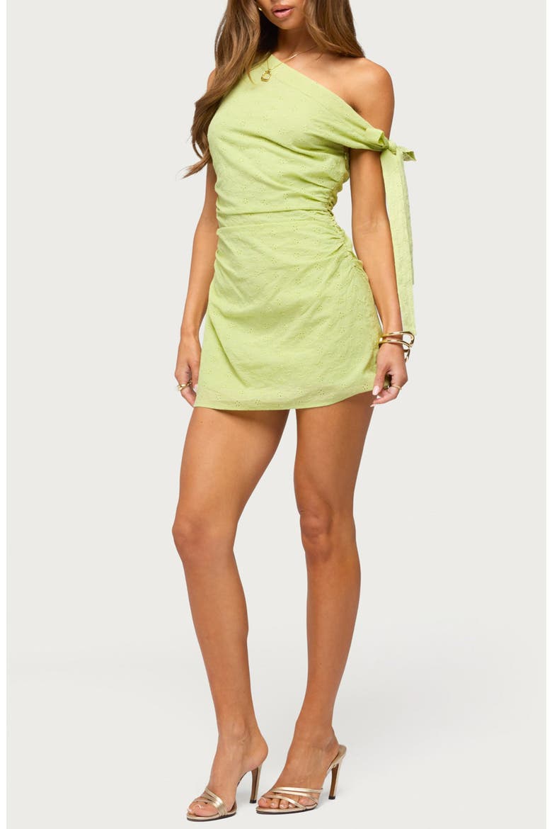 Zimi Eyelet Embroidery One-Shoulder Minidress, Alternate, color, SAGE