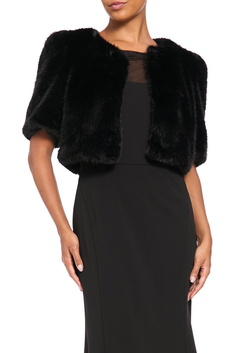 Faux Fur Crop Jacket, Main, color, BLACK