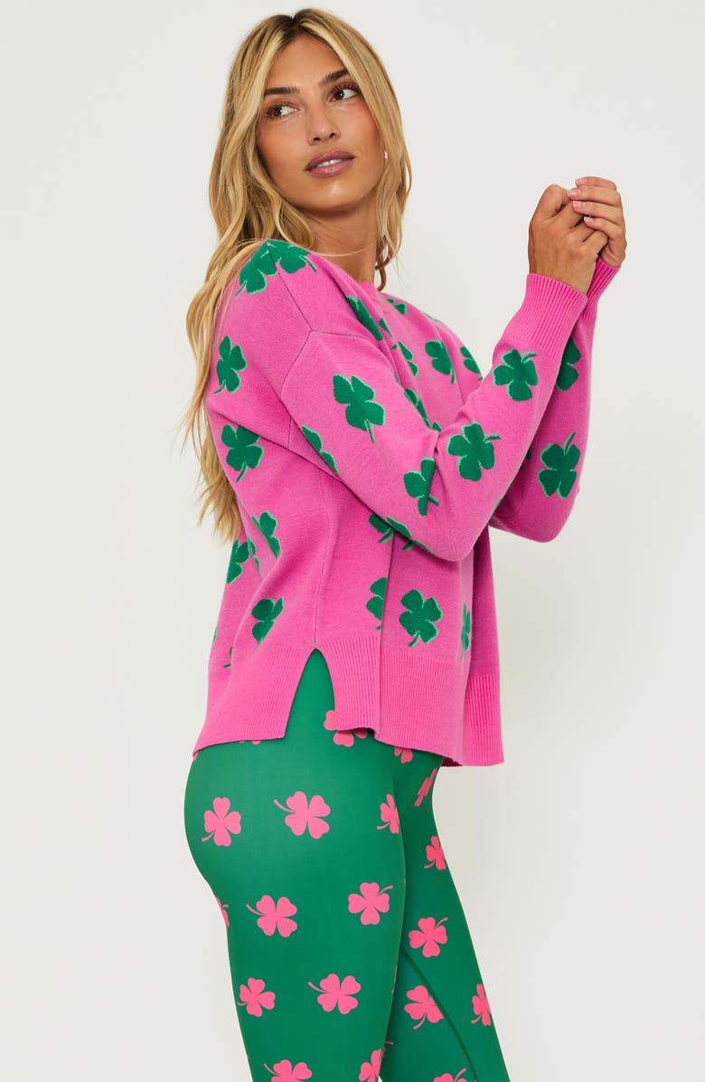 Beach Riot Callie Clover Jacquard Crewneck Sweater, Alternate, color, 