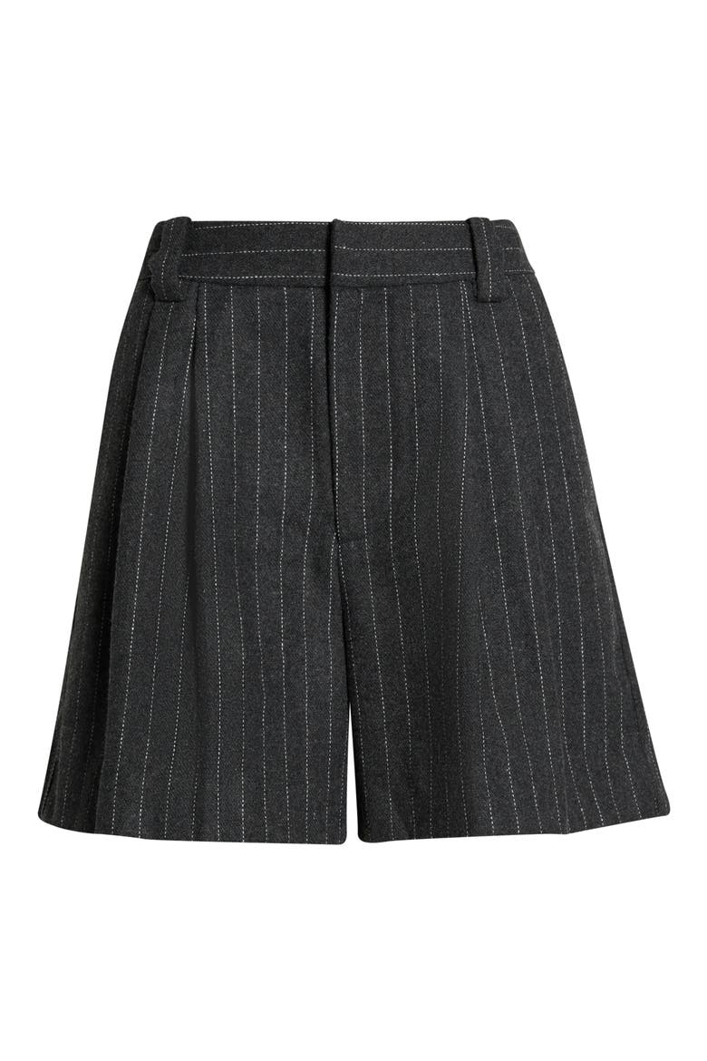 Jennifer Pleated Pinstripe Shorts, Alternate, color, CHARCOAL