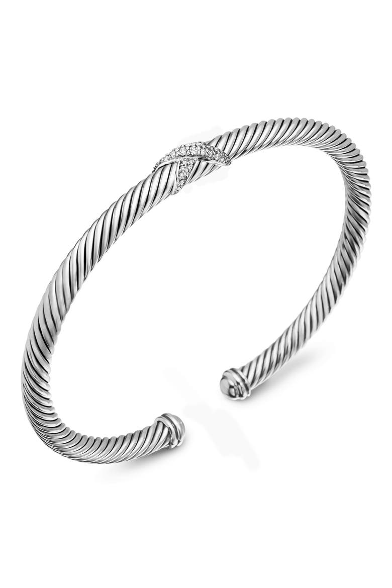 X Classic Cable Station Bracelet in Sterling Silver with Diamonds, 4mm, Alternate, color, SILVER/ DIAMOND