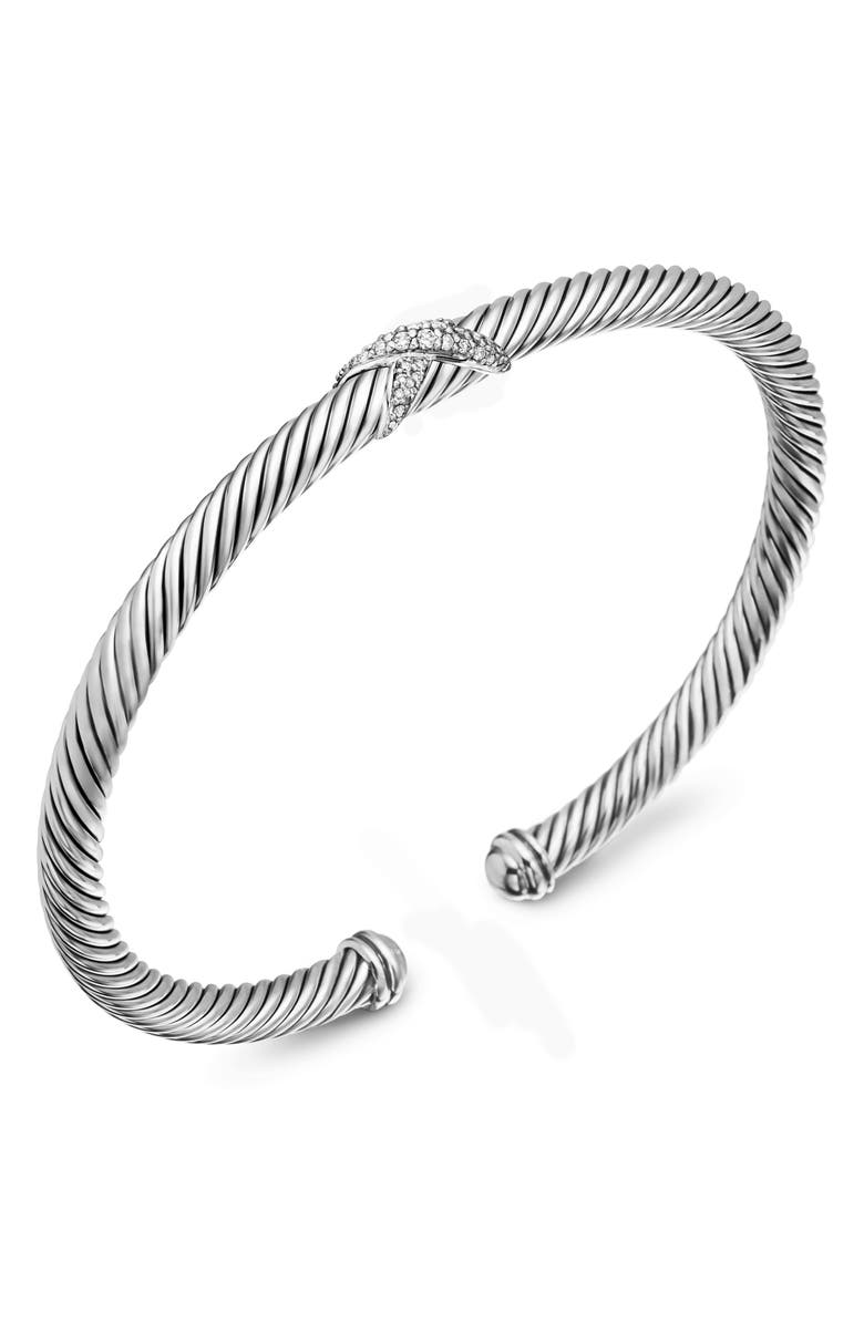 David Yurman X Classic Cable Station Bracelet in Sterling Silver with Diamonds, 4mm, Alternate, color, Silver/ Diamond
