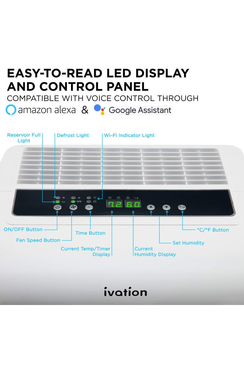 Smart Wi-Fi Dehumidifier with Pump, Hose Connector, and Wheels, Alternate, color, White