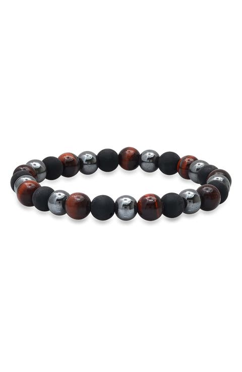 Men's Hematite and Lava Bead Stretch Bracelet