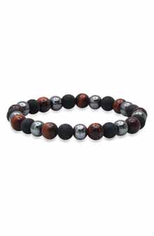 Men's Hematite and Lava Bead Stretch Bracelet