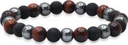 STEELTIME Men's Hematite and Lava Bead Stretch Bracelet