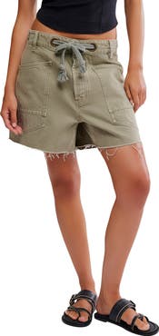 Free People Moxie Mid Rise Belted Drawstring Cutoff Denim Shorts