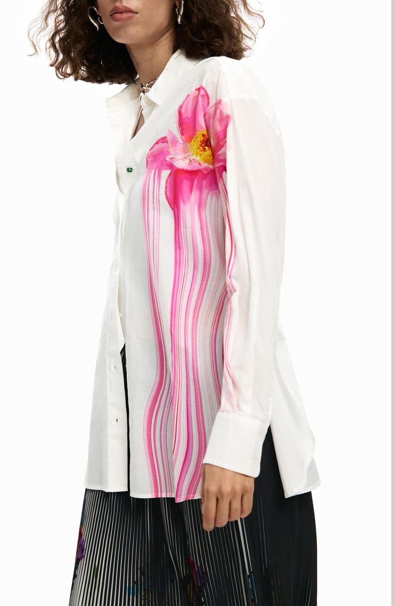 Desigual Asymmetric Print Woven Shirt, Alternate, color, White