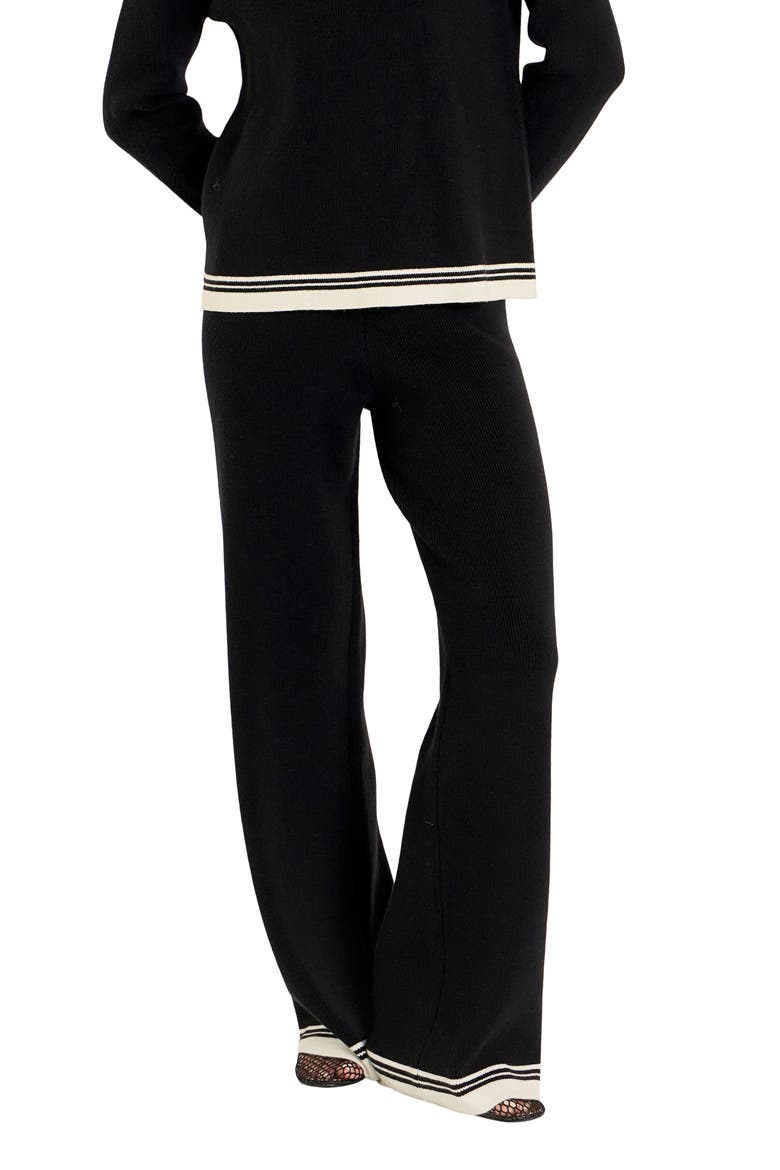 Contrast Stripe Wide Leg Knit Pants, Alternate, color, BLACK/ IVORY