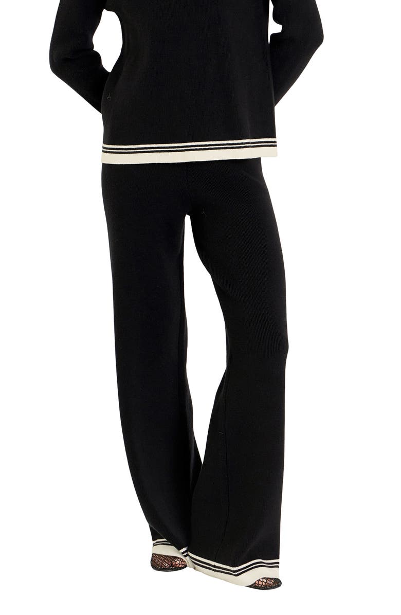 English Factory Contrast Stripe Wide Leg Knit Pants, Alternate, color, Black/ Ivory