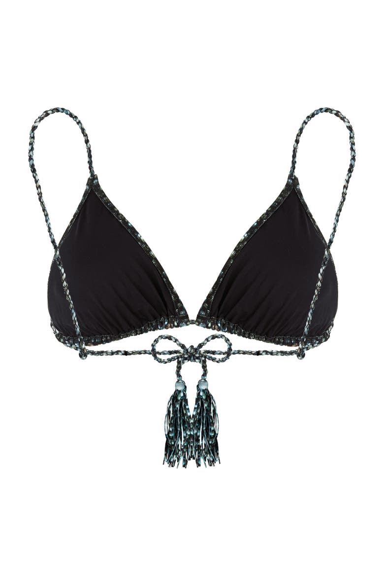 Women's Pearl Jersey Rope Tresses Triangle Bikini Top, Alternate, color, NOIR